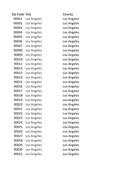 California Zip Codes