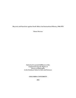 Boycotts and Sanctions Against South Africa: an International History, 1946-1970