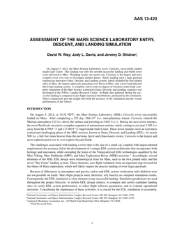 Aas 13-420 Assessment of the Mars Science Laboratory