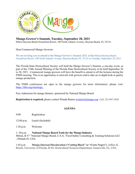 Mango Grower's Summit, Tuesday, September 28, 2021