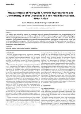 Measurements of Polycyclic Aromatic Hydrocarbons and Genotoxicity in Soot Deposited at a Toll Plaza Near Durban, South Africa