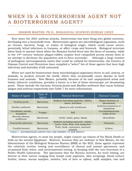 When Is a Bioterrorism Agent Not a Bioterrorism Agent?