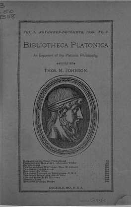 Bibliotheca Platonica V1 N2 Nov-Dec 1889