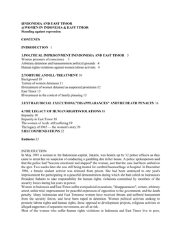 INDONESIA and EAST TIMOR @WOMEN in INDONESIA & EAST TIMOR Standing Against Repression CONTENTS INTRODUCTION 1 1.POLITICAL