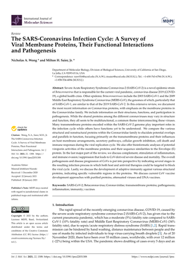 The SARS-Coronavirus Infection Cycle: a Survey of Viral Membrane Proteins, Their Functional Interactions and Pathogenesis