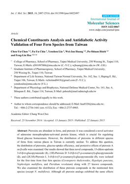 Chemical Constituents Analysis and Antidiabetic Activity Validation of Four Fern Species from Taiwan