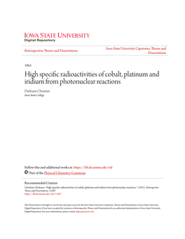 High Specific Radioactivities of Cobalt, Platinum and Iridium From