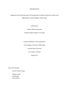 Dissertation Riparian Willow Decline In