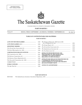 Sask Gazette, Part I, Sep 7, 2001