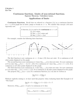 Continuous Functions. Limits of Non-Rational Functions. Applications