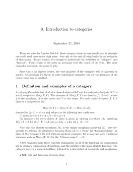 0. Introduction to Categories