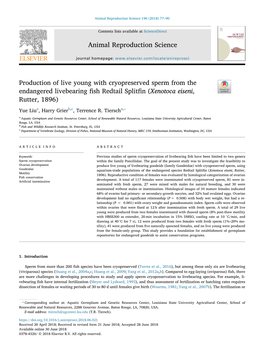 Production of Live Young with Cryopreserved Sperm from the Endangered Livebearing Fish Redtail Splitfin (Xenotoca Eiseni, Rutter