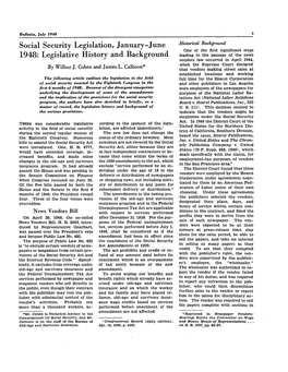 Social Security Legislation, January-June 1948: Legislative History and Background