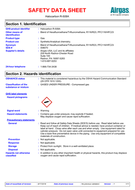 Section 2. Hazards Identification OSHA/HCS Status : This Material Is Considered Hazardous by the OSHA Hazard Communication Standard (29 CFR 1910.1200)