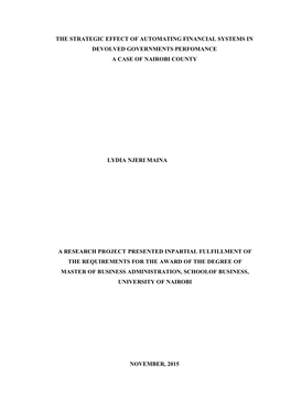 The Strategic Effect of Automating Financial Systems in Devolved Governments Perfomance a Case of Nairobi County