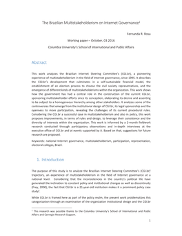 The Brazilian Multistakeholderism on Internet Governance1 Abstract 1