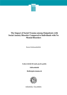 The Impact of Social Trauma Among Outpatients with Social Anxiety Disorder Compared to Individuals with No Mental Disorders