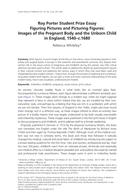 Images of the Pregnant Body and the Unborn Child in England, 1540–C.1680 Rebecca Whiteley*