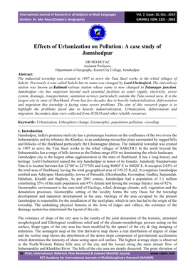 Effects of Urbanization on Pollution: a Case Study of Jamshedpur