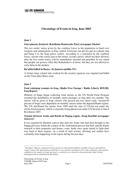 Chronology of Events in Iraq, June 2003*