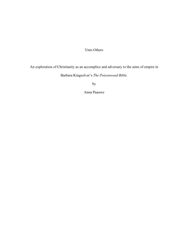 Unto Others an Exploration of Christianity As an Accomplice and Adversary to the Aims of Empire in Barbara Kingsolver's the P