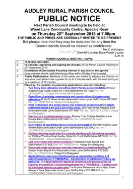 AUDLEY RURAL PARISH COUNCIL PUBLIC NOTICE Next Parish