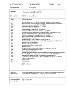 Kunnanhallituksen 7.12.2020 Pöytäkirja