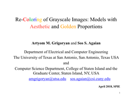 Re-Coloring of Grayscale Images: Models with Aesthetic and Golden Proportions