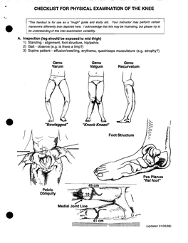 Checklist for Physical Examination of the Knee