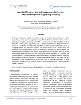 Abiotic Differences and Anthropogenic Interference Affect Foothill Yellow-Legged Frog Breeding