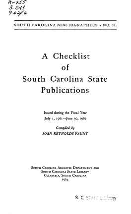 A Checklist of South Carolina State Publications