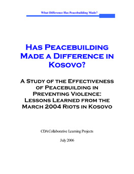 Has Peacebuilding Made a Difference in Kosovo?