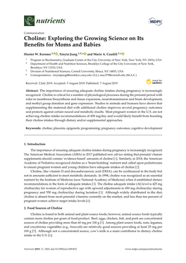 Choline: Exploring the Growing Science on Its Beneﬁts for Moms and Babies