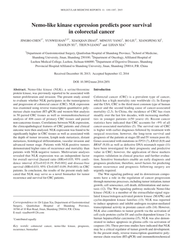 Nemo‑Like Kinase Expression Predicts Poor Survival in Colorectal Cancer