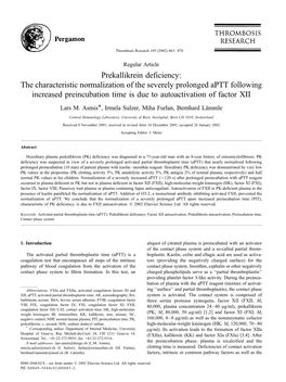 The Characteristic Normalization of the Severely Prolonged Aptt Following Increased Preincubation Time Is Due to Autoactivation of Factor XII