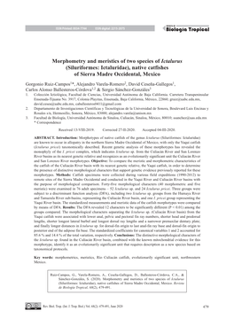 Native Catfishes of Sierra Madre Occidental, Mexico