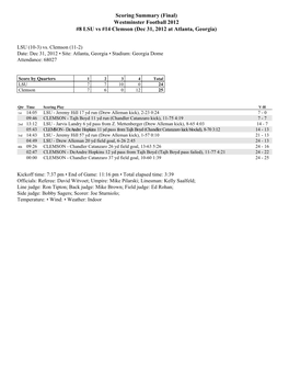 Westminster Football 2012 #8 LSU Vs #14 Clemson (Dec 31, 2012 at Atlanta, Georgia)