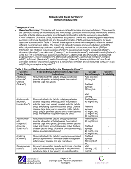 Therapeutic Class Overview Immunomodulators