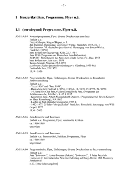 1 Konzertkritiken, Programme, Flyer U.Ä. 1.1 (Vorwiegend)