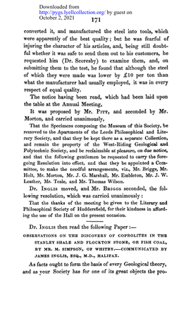 Observations on the Discovery of Coprolites in the Stanley Shale and Flockton Stone, Or Fish Coal, by Mr