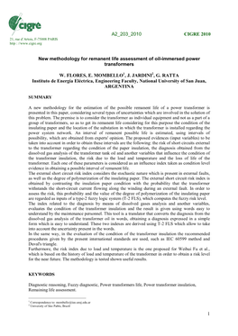 1 New Methodology for Remanent Life Assessment of Oil-Immersed Power Transformers W. FLORES, E. MOMBELLO , J. JARDINI , G. RATTA