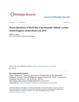 Secret Operations of World War II. by Alexander Stillwell. London, United Kingdom: Amber Books Ltd, 2018