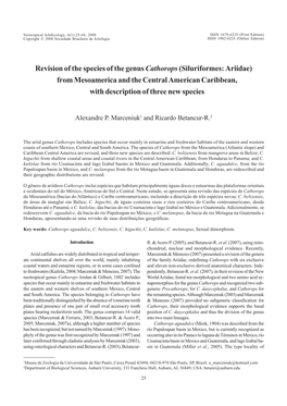 Revision of the Species of the Genus Cathorops (Siluriformes: Ariidae) from Mesoamerica and the Central American Caribbean, with Description of Three New Species
