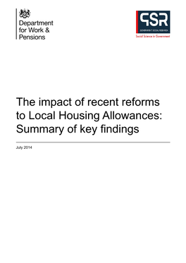 The Impact of Recent Reforms to Local Housing Allowances: Summary of Key Findings