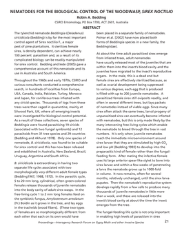 NEMATODES for the BIOLOGICAL CONTROL of the WOODWASP, SIREX NOCTILIO Robin A