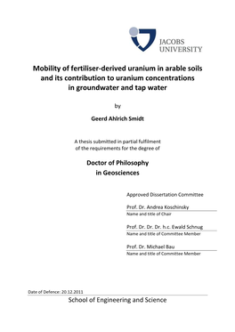 Mobility of Fertiliser-Derived Uranium in Arable Soils and Its Contribution to Uranium Concentrations in Groundwater and Tap Water