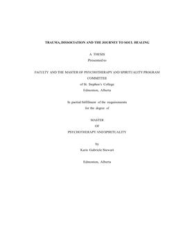Trauma, Dissociation and the Journey to Soul Healing A