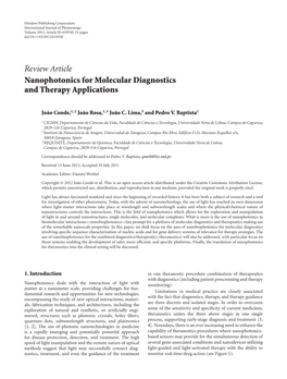 Review Article Nanophotonics for Molecular Diagnostics and Therapy Applications