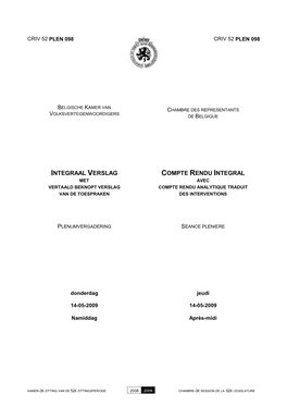 Integraal Verslag Compte Rendu Integral Met Avec Vertaald Beknopt Verslag Compte Rendu Analytique Traduit Van De Toespraken Des Interventions