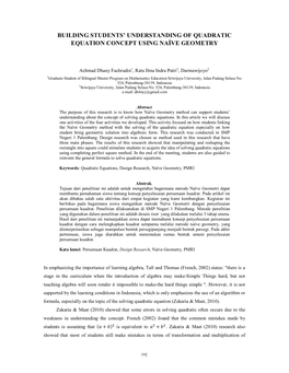 Building Students' Understanding of Quadratic Equation Concept Using